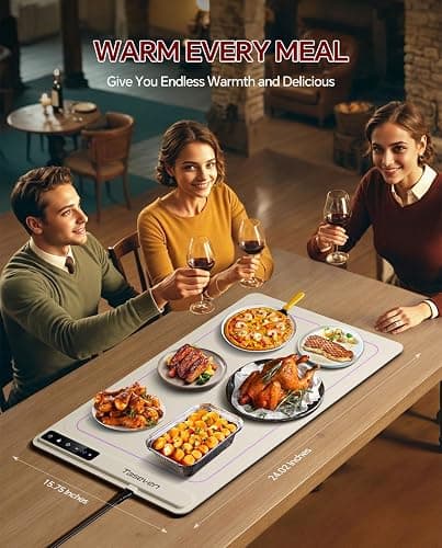 Food Warming Mat, Silicone Heating Tray with 7 Temperature Settings, Quick Full Surface Heating Pad, Thermochromic Line, Kids Lock, Food Warmers for Parties thumbnail 2
