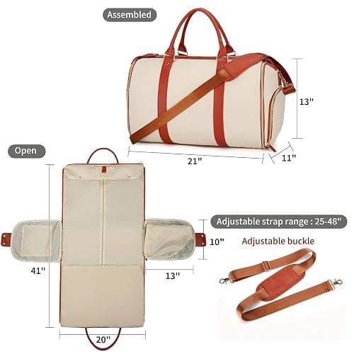 Weekend Bags for Women, Large PU Leather Travel Duffel Bag, 2 in 1 Carry On Garment Bag with Shoe Compartment, Waterproof Lightweight Overnight Holdall(Pink,Pink) thumbnail 2