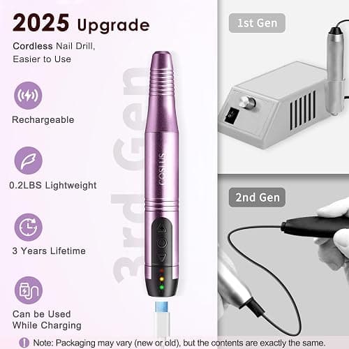 COSLUS Cordless Nail Drill Electric File: Professional for Acrylic Gel Dip Powder Nails Portable Nail Drill Machine Kit for Manicure Pedicure Nail Set with Everything Rechargeable Lightweight thumbnail 2