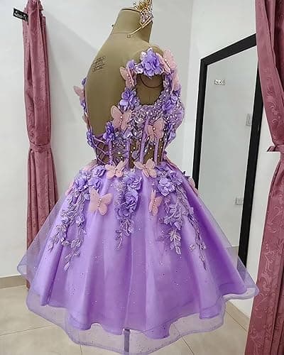 OLJHFJ Women's Tulle Homecoming Dresses Short - 3D Butterfly Off Shoulder Beaded Cocktail Lace Homecoming Dress for Teen 2025 - Light White - 6 thumbnail 3