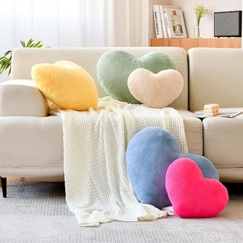 XVTRU Hot Pink Heart Pillows, Cute Heart Decorative Pillow, Heart Shaped Throw Pillows for Bed, Faux Rabbit Fur Plush Hoom Decor Pillow Cushion for Chair Sofa Living Room (Mini 12.9" x 9.8") thumbnail 4