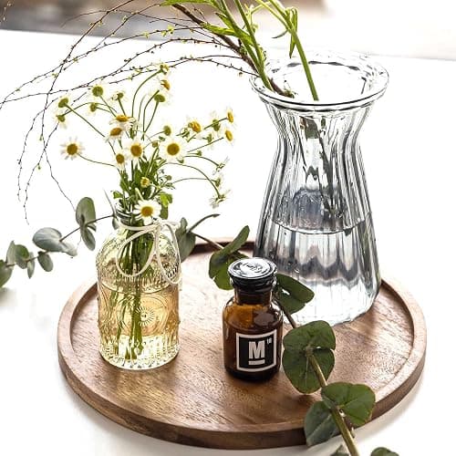 11.5 Inches Candle Holder Tray Home Decor, Round Wood Tray for Coffee Table, Small Wooden Serving Decorative Trays for Home thumbnail 2