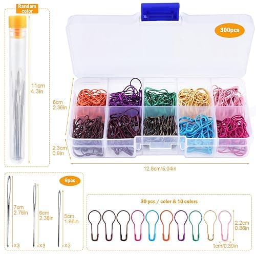Kollase Stitch Markers, 300 pcs Crochet Markers, Metal Stitch Markers for Crocheting, Crochet Accessories and Supplies, Stitch Markers for Knitting and Crocheting, Safety Pins for Fabric and Paper thumbnail 2