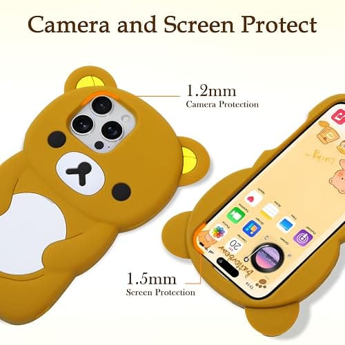 IAIYOXI Soft Silicone Bear Case for iPhone 13, Cute 3D Cartoon Teddy Bear Designed, Protective Lovely Fun Adorable Fashion Phone Case, Kawaii Cover for Women Girls Kids, Brown thumbnail 2