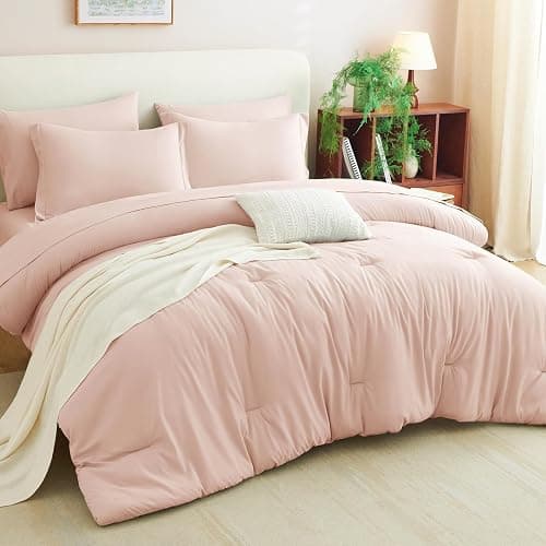 CozyLux Queen Comforter Set Blush Pink, 7 Pieces Bed in a Bag Queen Comforter Set with Sheets, Bedding Sets with Down Alternative Comforter, Fitted Sheets, Flat Sheets, Pillow Shams and Pillowcases thumbnail 7