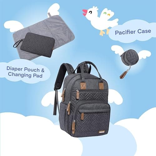 iniuniu Diaper Bag Backpack, 4 in 1 kit Large Unisex Baby Bags for Boys Girls, Waterproof Travel Back Pack with Diaper Pouch thumbnail 4