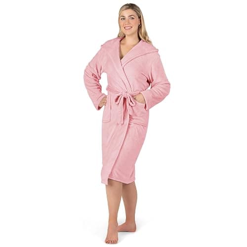 PAVILIA Women Robe with Hood, Fleece Fluffy Soft Long Hooded Robe, Plush Fuzzy Cozy Warm Bathrobe Shower Spa thumbnail 8
