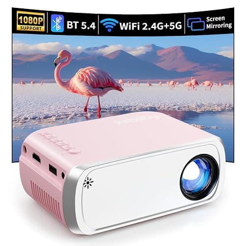 ksbaby Mini Projector WiFi Video Projector Portable Small Movie Projectors outdoor, Mirroring Scrrenvia WiFi or via data cable, Compatible with iOS/Android/HDMI/Windows/TV Stick/Box/USB (Pink) - Image 1