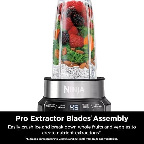 Ninja | Blender | Nutri Pro | Single Serve | For Smoothies, Salsa, Shakes and Frozen Drinks | Includes 2 Smoothie Cups & Lids | Crushes Ice, Fruit & Veggies |Silver | BN401 thumbnail 3