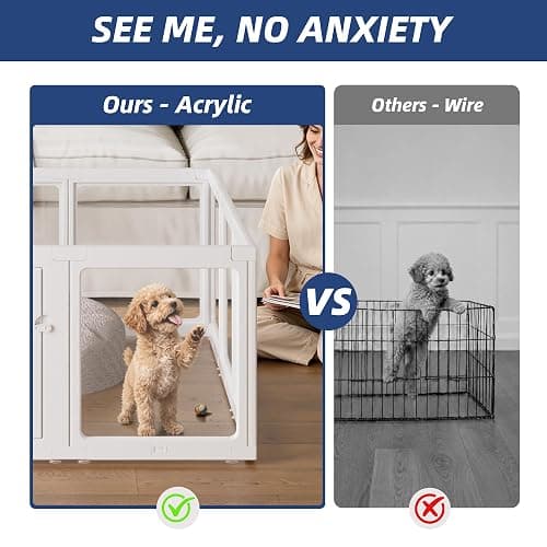 ClimbHope Clear Acrylic Dog Playpen Indoor Pet Pen, 24" H, White, 10 Panels | Open View, Tool-free Setup, DIY Shapes, Versatile Use & Easy Cleaning Pen, Clear Dog Playpen for Small Dogs, Cats & Puppies thumbnail 2
