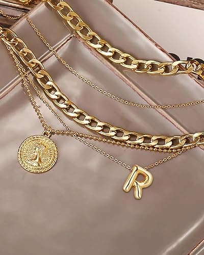 MJartoria Stocking Stuffers for Women-Layered Necklaces for Women Trendy Balloon Initial Pendant Necklace Dainty Chunky Chain Choker Necklaces Jewelry Birthday Gifts thumbnail 8