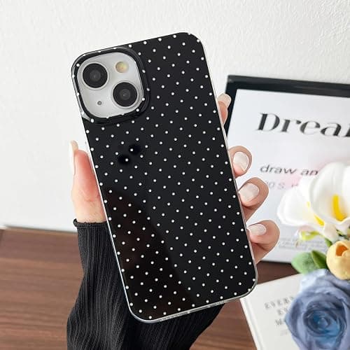 CHEDEMK Compatible with iPhone 15 Case, Fashion Cute Aesthetic Polka Dot Pattern Cover for Women, Shockproof Slim Soft TPU and Hard PC Protective Phone Case for iPhone 15 6.1"- Black thumbnail 3