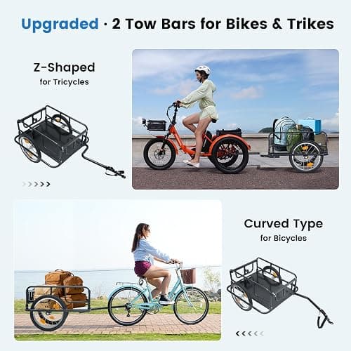 MOONCOOL Bike Cargo Trailer, Universal Hitch, Foldable Utility Wagon Cart | Heavy Duty Bike Trailer for Bicycle & Tricycle, 176 lbs Capacity, 16" x 1.75" All-Terrain Wheels, Compact Storage thumbnail 2