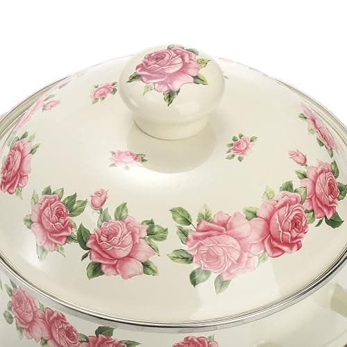 SOUJOY Enamel Stockpot with Lid, 2.8 Quart Retro Cooking Pot, Vintage Floral Stew Bean Simmer Pot with Handle, Kitchen Soup Pot, Safe for Induction Cookers, Gas Stove thumbnail 6