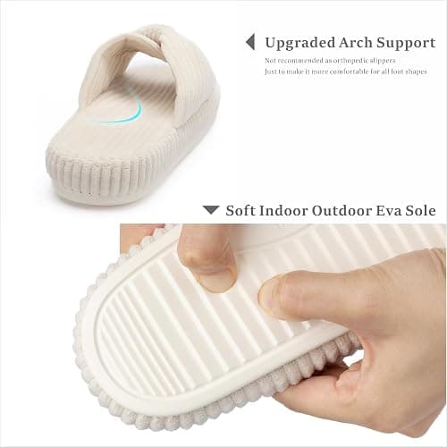 Chantomoo Slippers for Women Memory Foam House Bedroom Corduroy Bow Crossbands Slipper Shoes Comfy Trendy Gift Slippers thumbnail 4