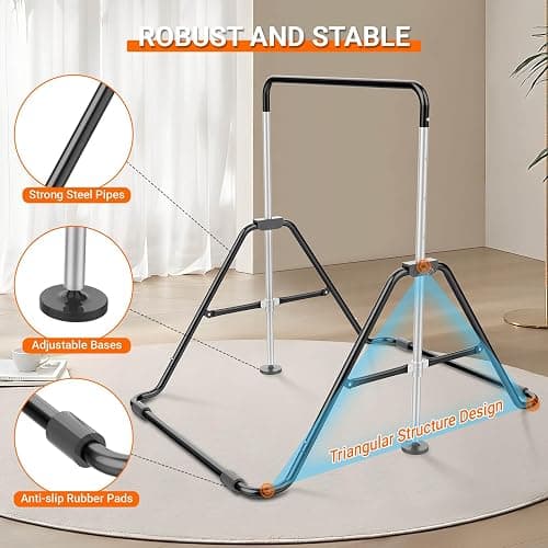 Nimsqury Foldable Gymnastics Bar, 5-Height Adjustable Gymnastic Bars for Kids at Home,Robust & Stable for Indoor/Outdoor Using,Weight Limit 140LBS thumbnail 4