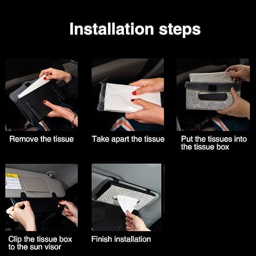 ChuLian Bling Bling Car Visor Tissue Holder | PU Leather Crystals Paper Towel Cover Case & Glitter Sunglasses Clip for Women Black Diamond thumbnail 6