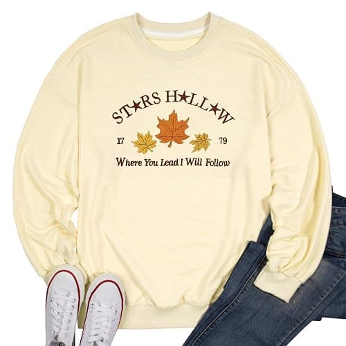 MYHALF Crewneck Sweatshirt for Women Fall Leaf Graphic Sweatshirts Vacation Long Sleeve Drop Shoulder Pullover thumbnail 6