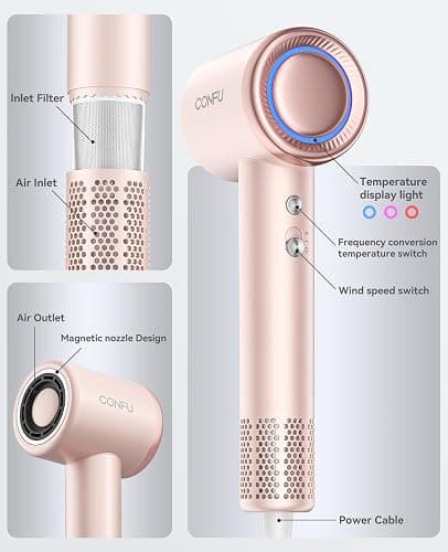 Hair Dryer with Diffuser, CONFU Hair Dryers for Women, Diffuser Hair Dryer High Speed Professional Ionic Blow Dryer for Fast Drying, Hair for Curly Hair for Home Travel thumbnail 2