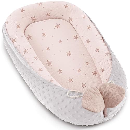 Bearmoss Baby Nest Pod for Newborn, Breathable & Soft Cotton Baby Lounger Infant Lounger Pillow, Babies Newborn Essentials Gifts for Baby Boys&Girls Home and Travel(Pink Sky) - Image 1