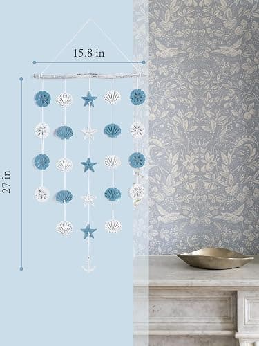 SOMTO Beach Seashell Wall Hanging Decor,Ocean Boho Farmhouse Rustic Coastal Themed Decorations for Home | Shells Starfish and Anchor Beach Nautical Decor for Bathroom, Bedroom or Living Room thumbnail 3