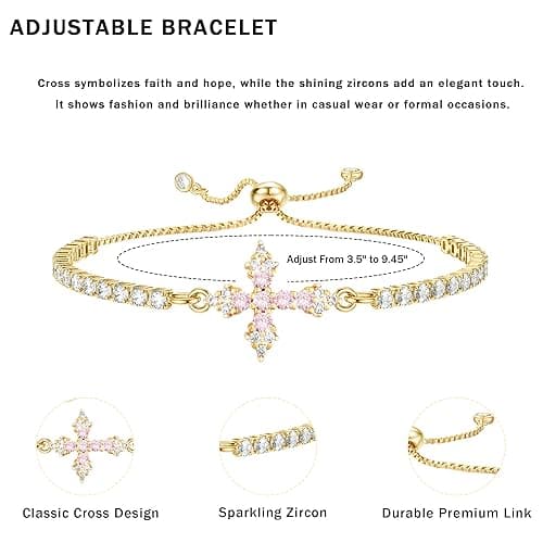VIBILIA Bracelets for Women, Cross Bracelets for Women Trendy, Adjustable Bracelets, Dainty Tennis Bracelets, Catholic Gift for Mom Daughter Wife Sister Friend, Communion Gift thumbnail 3