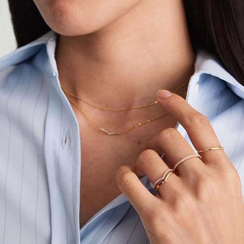 10 PCS Dainty 14K Gold Rings for Women, Open Twist Simulated Diamond Criss Cross Designs, Perfect for Stacking Layering on Thumb and Knuckle Engagement Rings in Sizes 6-10 thumbnail 3
