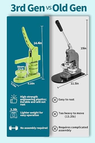 Happizza Button Maker Machine 58mm - (3rd Gen) Installation-Free 58mm(2.25in) DIY Pin Badge Button Maker Press Machine Badge Punch Press with Free 100pcs Button Parts&Pictures&Circle Cutter&Magic Book thumbnail 3