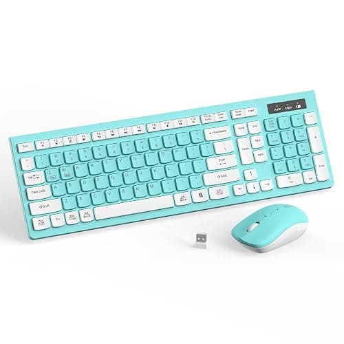 RECCAZR Wireless Keyboard and Mouse Combo, Full-Sized Keyboard and Adjustable DPI Mouse, 2.4GHz USB Receiver, Wireless for PC, Windows, Desktop, Laptop (Blue) - Image 1