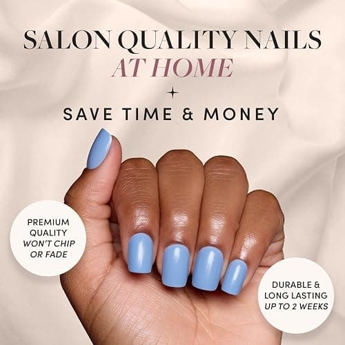 Glamnetic Press On Nails - Cashmere Blue | Opaque Soft Pale Sky Blue Short Squoval Fake Nails, Salon Quality | 15 Sizes - 30 Nail Kit thumbnail 2