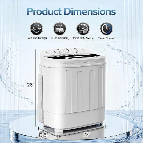 SUPER DEAL Compact Mini Twin Tub Washing Machine 13lbs Capacity Portable Washer Wash and Spin Cycle Combo, Built-in Gravity Drain for Camping, Apartments, Dorms, College, RV’s and Small Spaces thumbnail 2