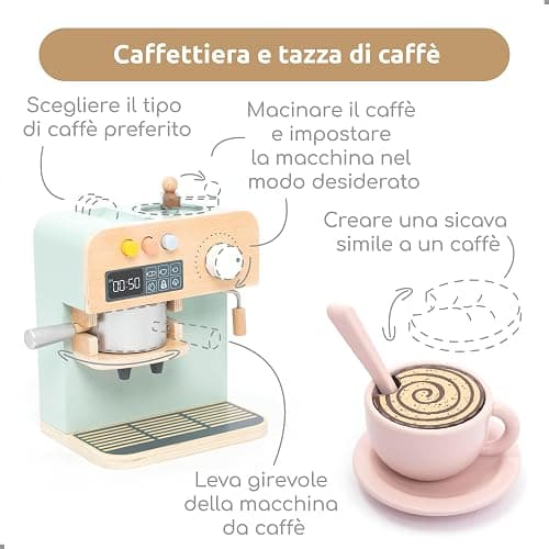UMU® Macchina da caffè in legno – Accessori da cucina – Gioco di ruolo – Servizio da caffè personalizzabile per bambini dai 3 anni in su thumbnail 4