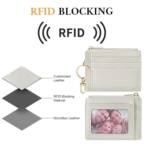 Sodsay Card Case Slim Front Pocket Wallet for Women Credit Card Holder with Keychain - CH Silverish Gold thumbnail 5