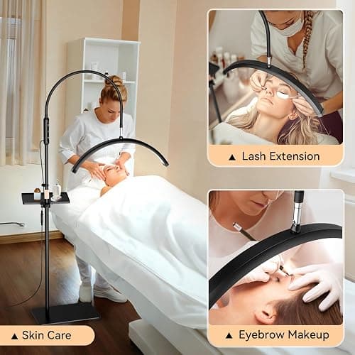 Fitlume Lash Light for Eyelash Tech, Gooseneck Floor Lamp Led Half Moon Ring Light for Eyelash Extensions, Tattoo Artist, Nail Tech, Esthetician, Cool/Warm Modes, Dimmable Brightness, Movable Tray thumbnail 4