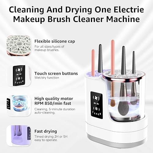3-in-1 Electric Makeup Brush Cleaner & Dryer, Automatic Brush Cleaner Machine with Deep Cleaning & Adjustable Drying, USB-Powered for All Size Makeup Brushes, Blush Brushes & Sponges thumbnail 3