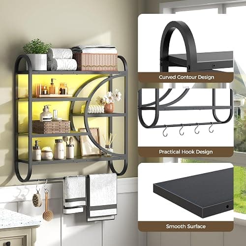 HOOBRO Gaming Floating Shelves with LED Lights, 28.9" LED Wall Mounted Shelf, 5-Tier Display Rack for Wall Storage, Floating Rack with Hanging Rod and 4 S-Hooks, for Game Room, Black BB50DBJ01 thumbnail 7