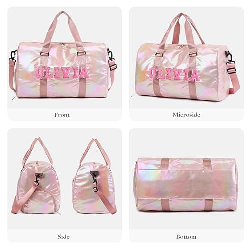 Custom Dance Bag for Girls with Sew Chenille Letter Name, Personalised Sport Duffle Bag for Gym Ballet with Wet Dry Pockets&Shoe Compartment, Travel Duffel Bag,Overnight Bag, Bridesmaid Gift,Birthday thumbnail 5