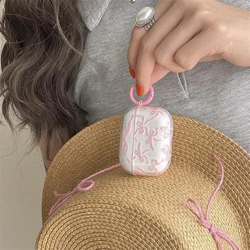 Reownest Clear for AirPods 4th Generation (2024) Cute Bow Pattern Bowknot Aesthetic Design Shockproof Keychain Cover Soft Headphone Cases for Airpods 4 -Clear thumbnail 7