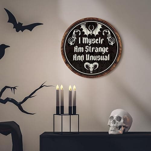 Putuo Decor Gothic Bedroom Decor Wood Witchy Wall Decor - I Myself Am Strange And Unusual Plaque - Antique Academia Wall Art Creepy Bat Wall Art Prints Scary Picture Witch Decoration For Bedroom thumbnail 2
