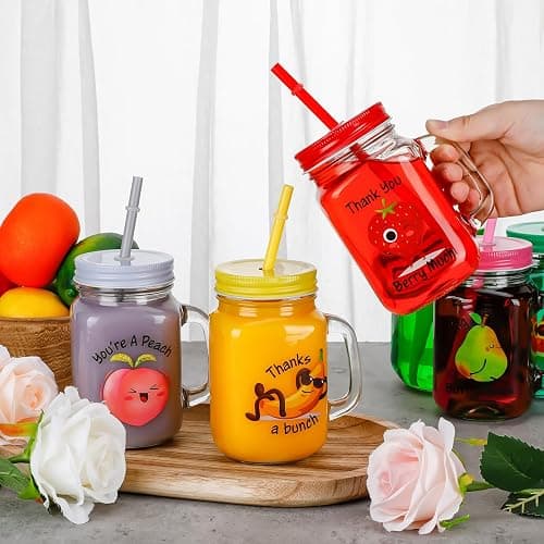 Mifoci 12 Pcs Funny Graduation Appreciation Gifts Bulk, 16 oz Cute Fruit Pun Mason Jar Drinking Glasses with Handles Lids Straws, Inspirational Thank You Gift for Employee Coworker Teacher Staff Nurse thumbnail 7