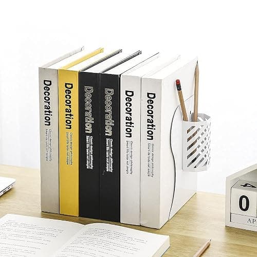 Adjustable Bookends Metal Book Ends for Heavy Book Holder Heavy Duty Bookends Nonskid Bookcase Desktop Book Organizer Binder Holder (White) thumbnail 2