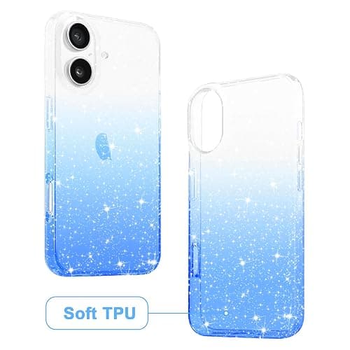 JJGoo Compatible with iPhone 16 Plus Case Clear Glitter, Sparkle Soft TPU Transparent Shockproof Women Girls Slim Bling Sparkly Bumper Cover Phone Case for iPhone 16 Plus 6.7-Inch, Gradient Blue thumbnail 5