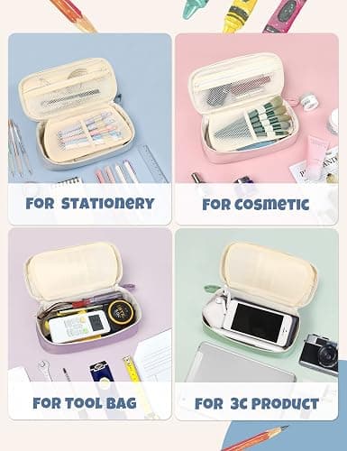 SUNEE Cute Pencil Case, Aesthetic Pen Pouch, Colored Large Pencil Bag with Zipper, Kawaii Stationery Storage and Organizer, School Supplies for Teen and Adult Girls, Blue thumbnail 8