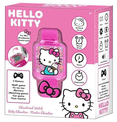 SRV Hub Hello Kitty Kids Educational Smart Watch - Girls Digital Watch with 5 Fun Learning Games, Timer, Alarm, Stopwatch, 10 Clock Faces, Blue Silicone Strap – Ages 4+ thumbnail 2