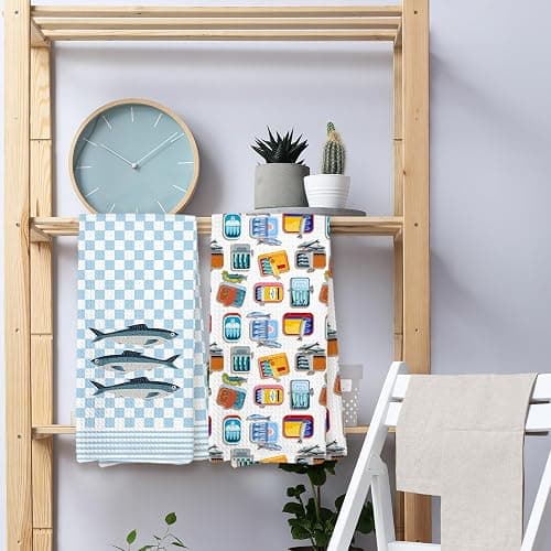 KTYHD Fishing Sardine Kitchen Towels - Sardines Tinned Fish Decor, Coastal Beach Fish Kitchen Bathroom Towels Decorative Set of 2 - Fishing Sardines Themed Gifts thumbnail 7