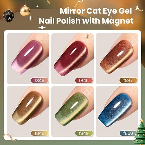 beetles Gel Polish Golden Mirage Cat Eye Gel Nail Polish Set - 6 Colors Glitter Red Green Blue Brown Pink Christmas Gel Nail Kit Magnetic Shine Soak Off UV Winter Salon DIY Manicure Gift for Women thumbnail 6