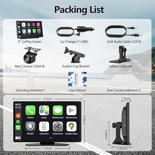 9" Wireless Apple Carplay Screen for Car, Portable Wireless CarPlay with Apple Car Play & Android Auto, OTA Updates, Backup Camera, GPS Navigation/Bluetooth 5.0/Mirror Link/Voice Control/AUX/FM thumbnail 8
