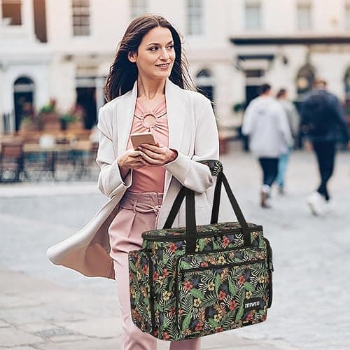 ITHWIU Sewing Machine Case with Wheels, Universal Rolling Trolley Tote with Shoulder Strap & Multiple Storage Pockets Compatible with Most Standard Singer, Brother, Janome, Floral thumbnail 2