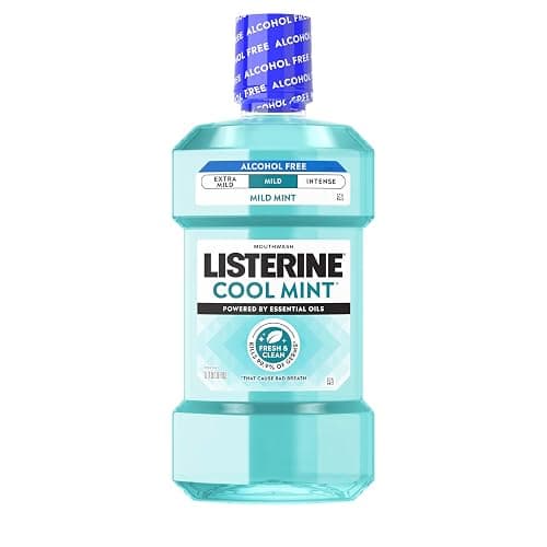 Listerine Cool Mint Alcohol Free Mouthwash, Mild Mint, 33.8 fl. oz/1 L | Kills 99.9% of Germs That Cause Bad Breath, Less Intense Taste with No Burn, Dentist Recommended Oral Rinse - Image 1