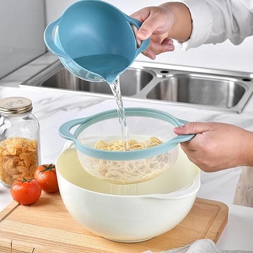 Mixing Bowls, Nesting Baking Bowls with Colander & Fine Mesh (Pebble-8PCS) | BPA-Free, Lightweight, Impact-Resistant, Rinse, Drain, Measure, Repeat, Colorful — Without the Risk. thumbnail 2